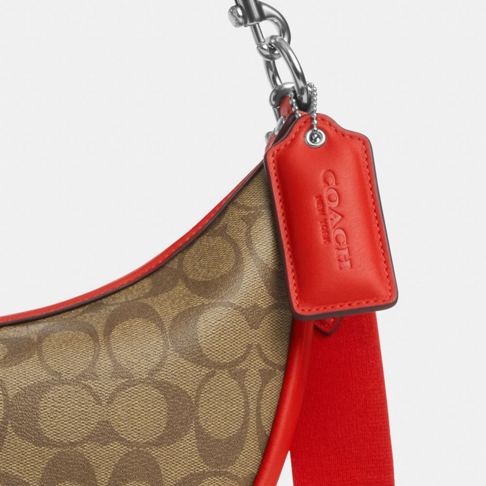 COACH®,Aria Shoulder Bag In Signature Canvas,Leather,Canvas,Shoulder Bag,Color Block,Day Party,Red