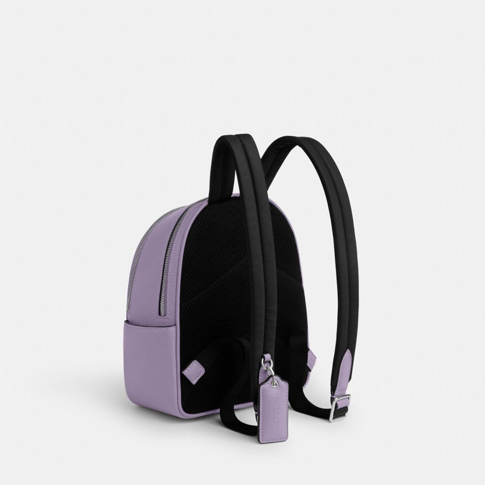 COACH®,MINI COURT BACKPACK,Novelty Leather,Medium,Silver/Light Violet,Angle View