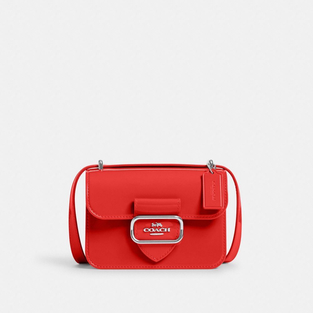 COACH®,MORGAN SQUARE CROSSBODY BAG,Non Leather,Small,Silver/Miami Red,Front View