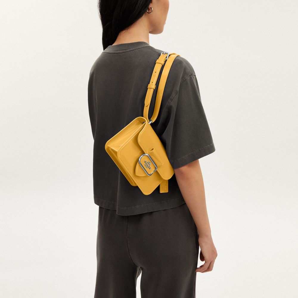 COACH®,Jelly Morgan Square Crossbody Bag,Crossbody,Logo,Metal,Embossed,Day Party,Yellow,Detail View