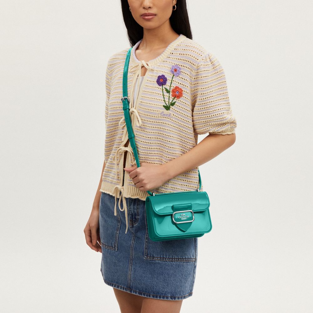 COACH®,Jelly Morgan Square Crossbody Bag,Crossbody,Logo,Metal,Embossed,Day Party,Green,Detail View