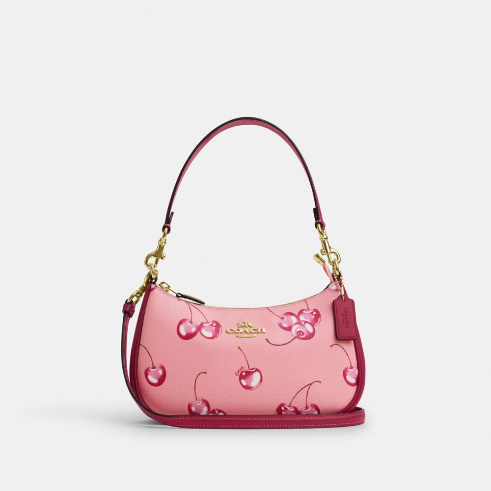 COACH®,TERI SHOULDER BAG WITH CHERRY PRINT,Novelty Print,Im/Flower Pink/Bright Violet,Front View