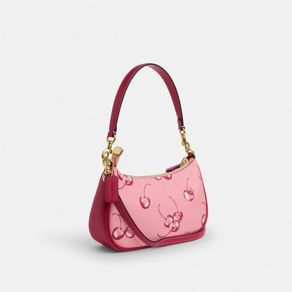 COACH®,TERI SHOULDER BAG WITH CHERRY PRINT,Novelty Print,Im/Flower Pink/Bright Violet,Angle View