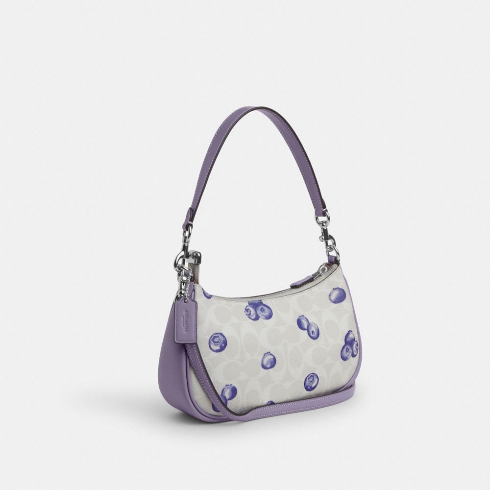 COACH®,TERI SHOULDER BAG IN SIGNATURE CANVAS WITH BLUEBERRY PRINT,Signature Canvas,Silver/Chalk/Light Violet,Angle View