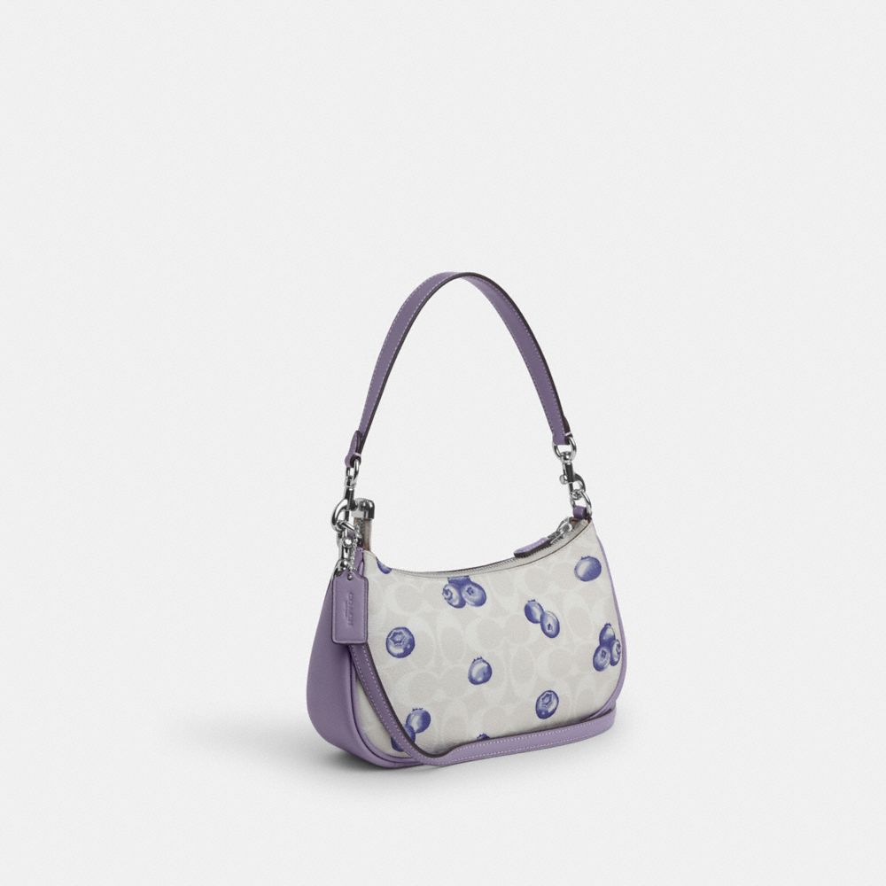 COACH®,TERI SHOULDER BAG IN SIGNATURE CANVAS WITH BLUEBERRY PRINT,Signature Canvas,Silver/Chalk/Light Violet,Angle View