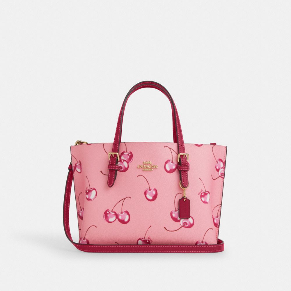 COACH®,MOLLIE TOTE BAG 25 WITH CHERRY PRINT,Novelty Print,Medium,Im/Flower Pink/Bright Violet,Front View