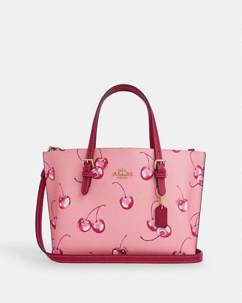 COACH®,MOLLIE TOTE BAG 25 WITH CHERRY PRINT,Leather,Im/Flower Pink/Bright Violet,Front View