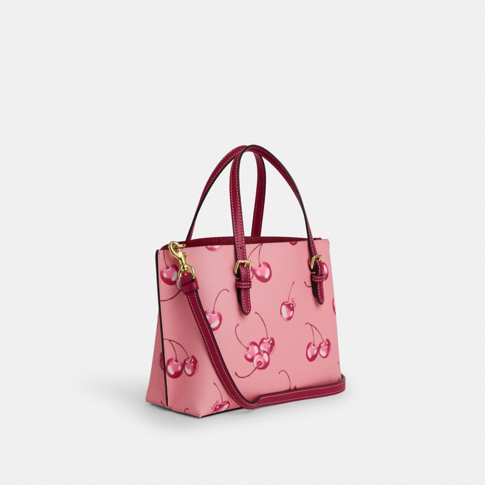 COACH®,MOLLIE TOTE BAG 25 WITH CHERRY PRINT,Novelty Print,Medium,Im/Flower Pink/Bright Violet,Angle View