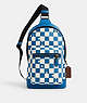 COACH®,WEST PACK WITH CHECKERBOARD PRINT,Leather,Medium,Black Antique Nickel/Blue Jay/Chalk,Front View