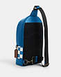 COACH®,WEST PACK WITH CHECKERBOARD PRINT,Leather,Medium,Black Antique Nickel/Blue Jay/Chalk,Angle View