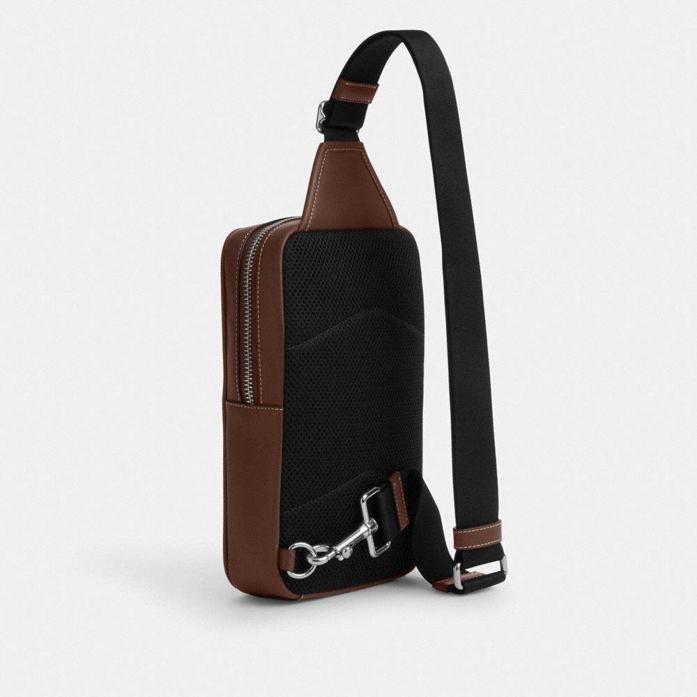 COACH®,SAC SULLIVAN EN TOILE SIGNATURE AVEC IMPRIMÉ BANANE,Tissu en toile exclusif,Argent/Kaki/Selle sombre,Angle View