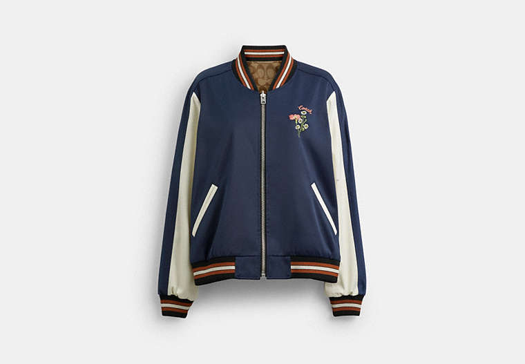 Shop Coach Outlet Reversible Floral Print Signature Souvenir Jacket In Blue
