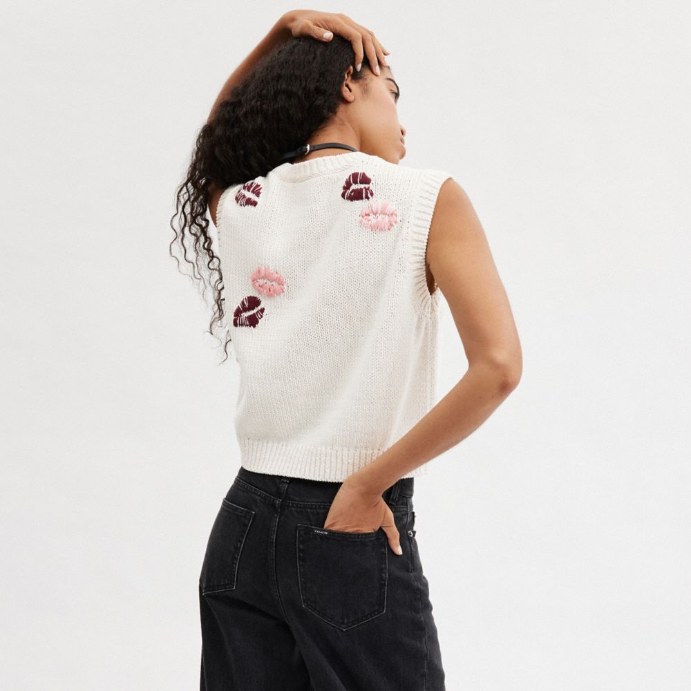 COACH®,Lip Print Sweater Vest,White,Scale View
