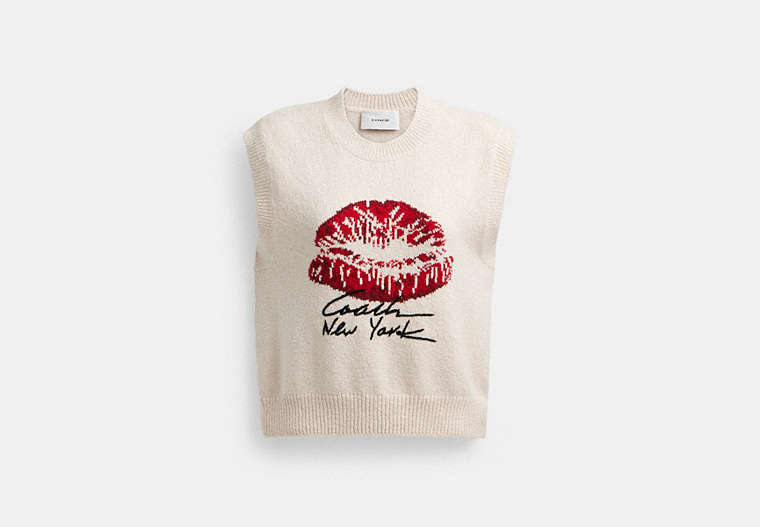 COACH®,SIGNATURE KISS PRINT SWEATER VEST,White,Front View image number 0