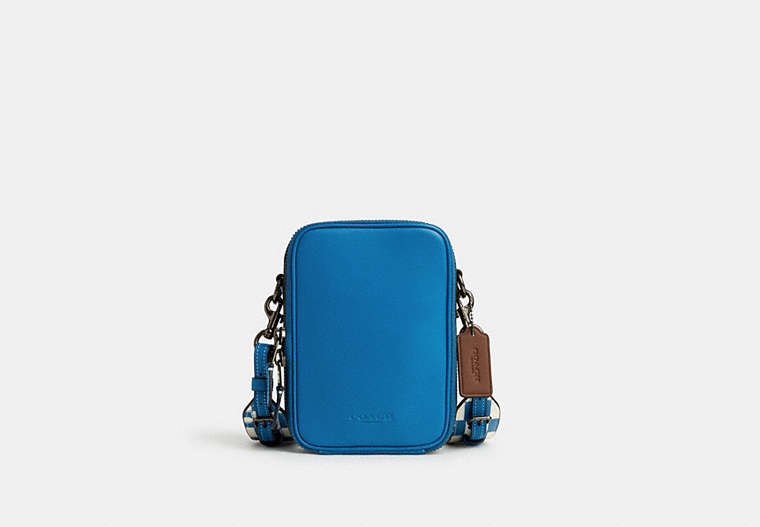 COACH®,STANTON CROSSBODY WITH CHECKERBOARD PRINT,Leather,Mini,Black Antique Nickel/Blue Jay/Chalk,Front View