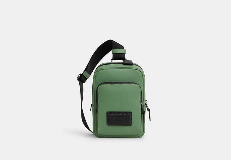 COACH®,TRACK PACK 14,Leather,Mini,Silver/Soft Green,Front View