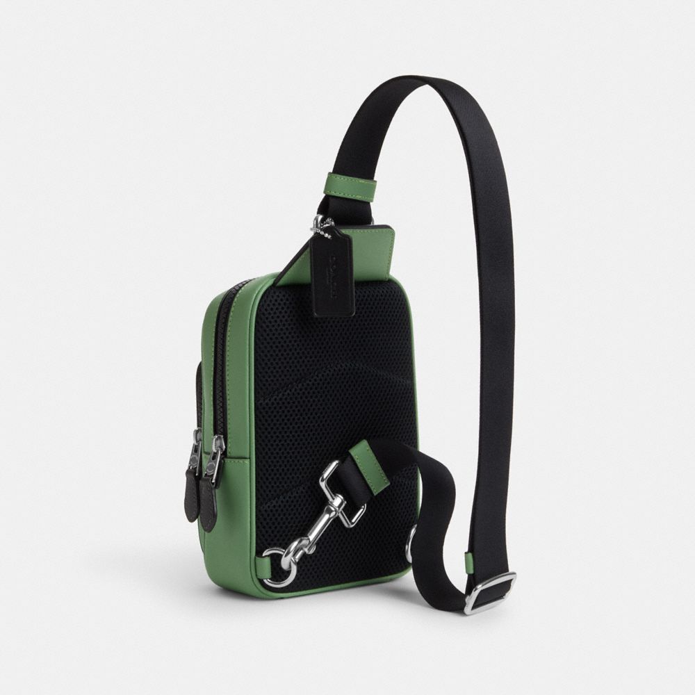 COACH®,TRACK PACK 14,Mini,Silver/Soft Green,Angle View