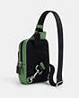 COACH®,TRACK PACK 14,Leather,Mini,Silver/Soft Green,Angle View