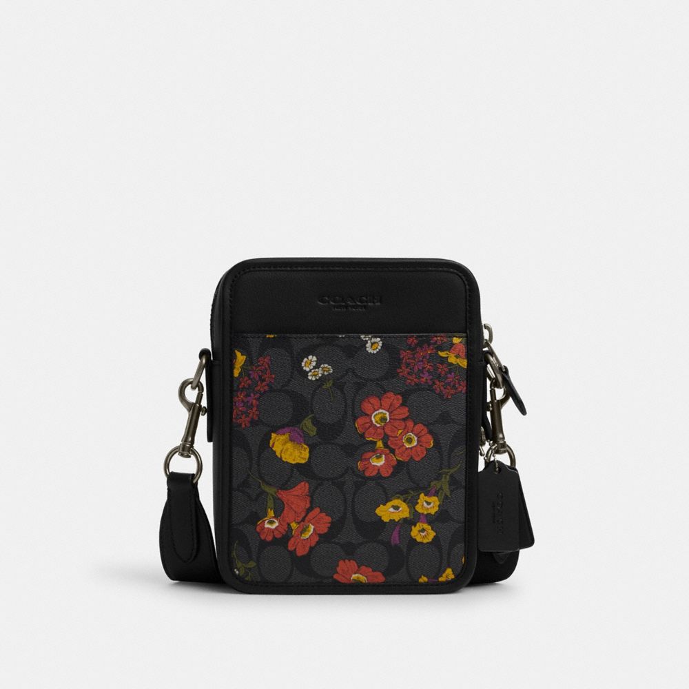 COACH®,SULLIVAN CROSSBODY IN SIGNATURE CANVAS WITH FLORAL PRINT,Small,Gunmetal/Charcoal Multi,Front View