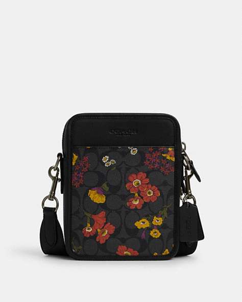 COACH®,SULLIVAN CROSSBODY IN SIGNATURE CANVAS WITH FLORAL PRINT,pvc,Gunmetal/Charcoal Multi,Front View