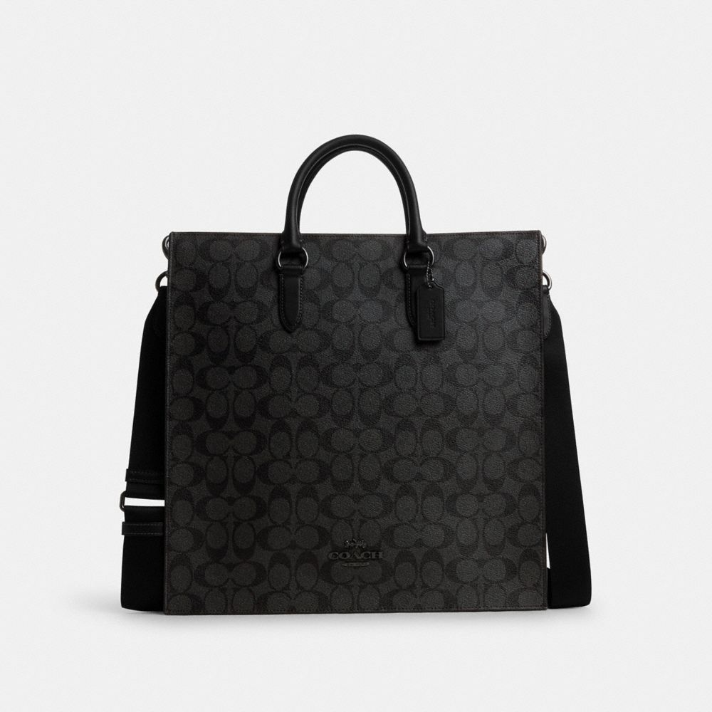 COACH®,DYLAN LARGE TOTE BAG IN SIGNATURE CANVAS,Leather,Gunmetal/Charcoal/Black,Front View
