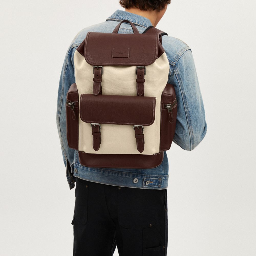 COACH®,Sprint Backpack,Canvas,Leather,Cotton,Backpack,Applique,Logo,Color Block,Casual,Multi Color,Detail View