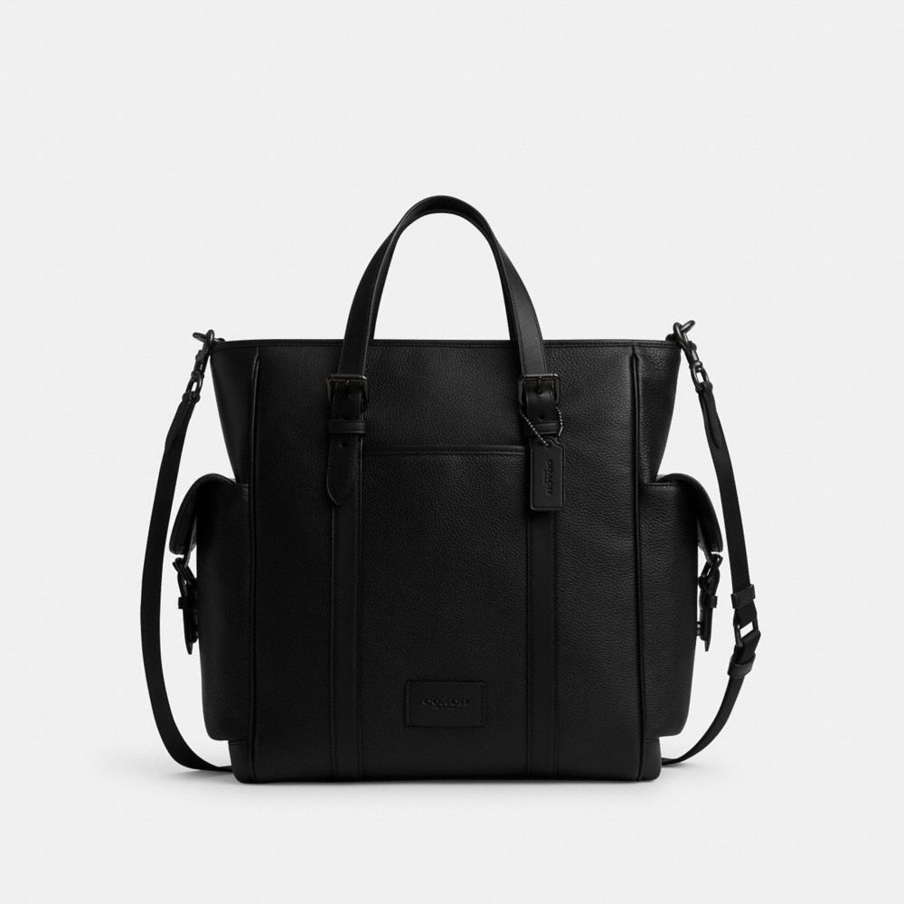 COACH®,Sprint Tote,Calfskin Leather,Leather,Tote,Logo,Applique,Work,Black,Front View