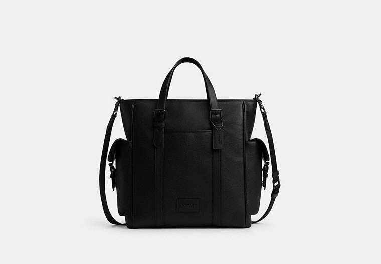 COACH®,SPRINT TOTE,Leather,Large,Black Copper Finish/Black/Black,Front View image number 0