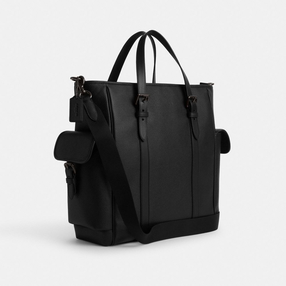COACH®,SPRINT TOTE,Pebbled Leather,Large,Black Copper Finish/Black/Black,Angle View