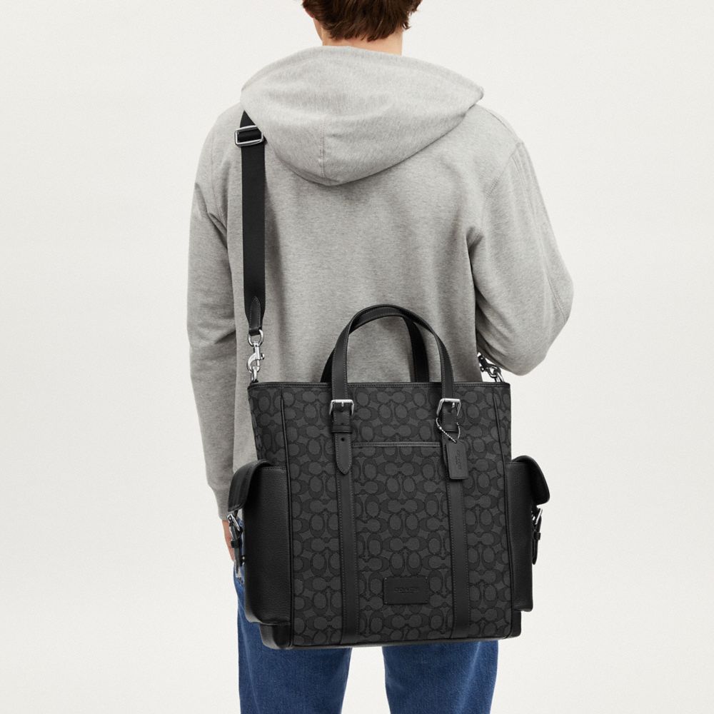 COACH®,Sprint Tote In Signature Jacquard,Cotton,Leather,Recycled Polyester,Tote,Applique,Casual,Black,Detail View