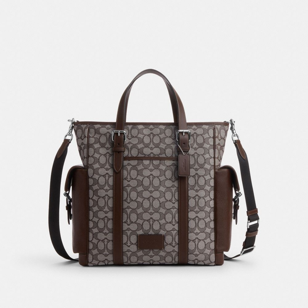COACH®,SPRINT TOTE IN SIGNATURE JACQUARD,Signature Canvas,Large,Sv/Oak/Maple,Front View image number 0