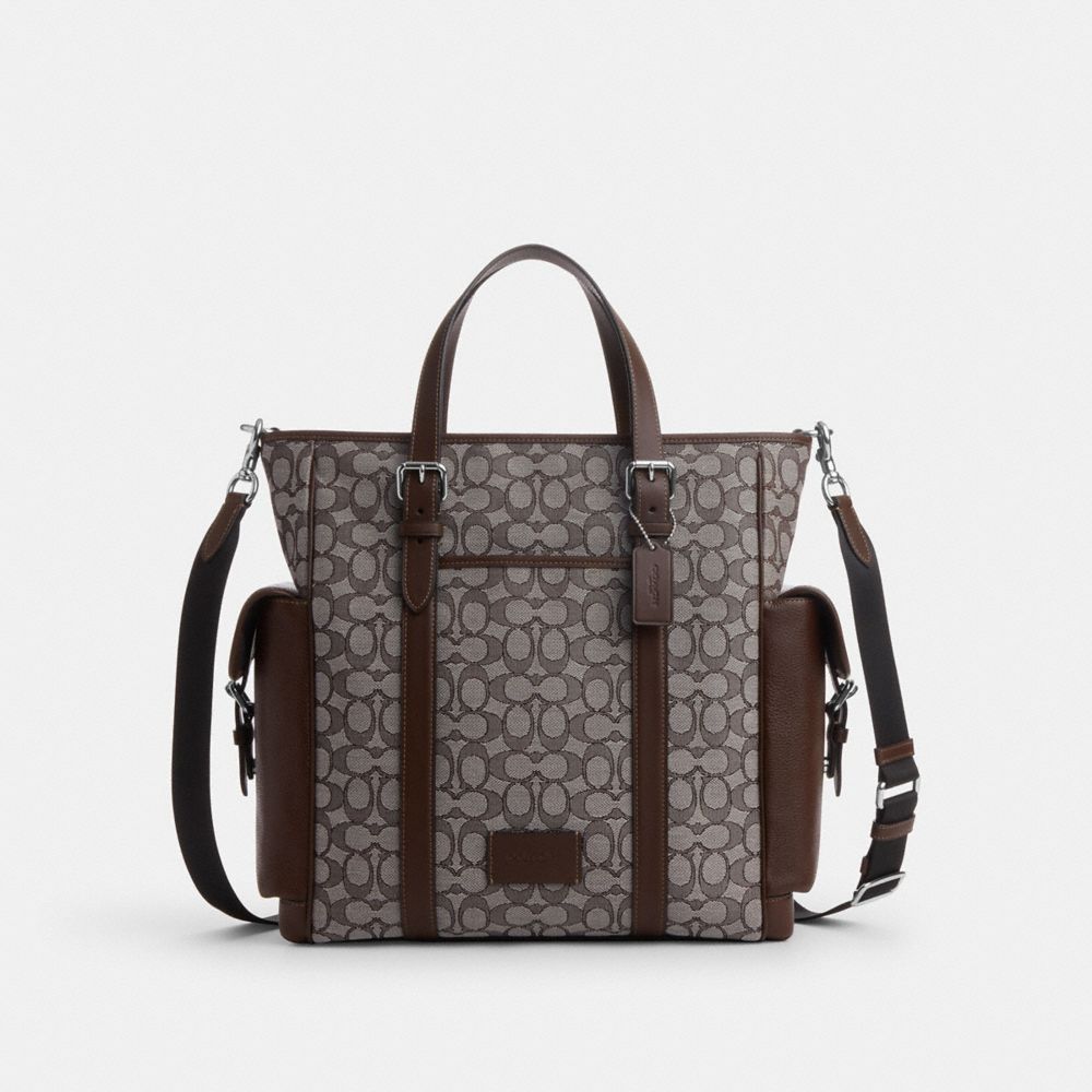 COACH®,SPRINT TOTE IN SIGNATURE JACQUARD,Signature Canvas,Large,Sv/Oak/Maple,Front View