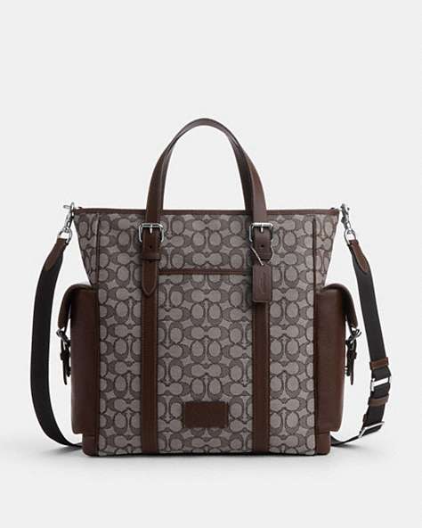 COACH®,SPRINT TOTE IN SIGNATURE JACQUARD,mixedmaterial,Large,Sv/Oak/Maple,Front View