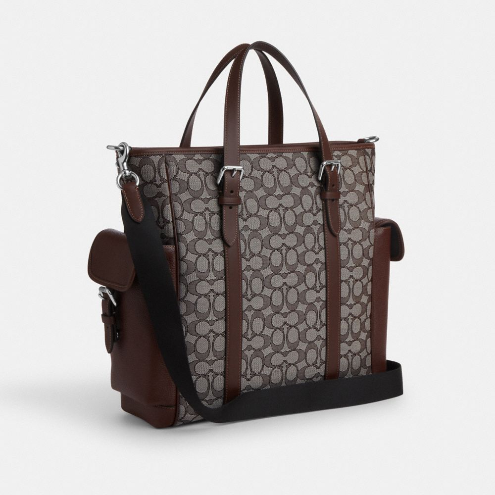 COACH®,SPRINT TOTE IN SIGNATURE JACQUARD,Signature Canvas,Large,Sv/Oak/Maple,Angle View