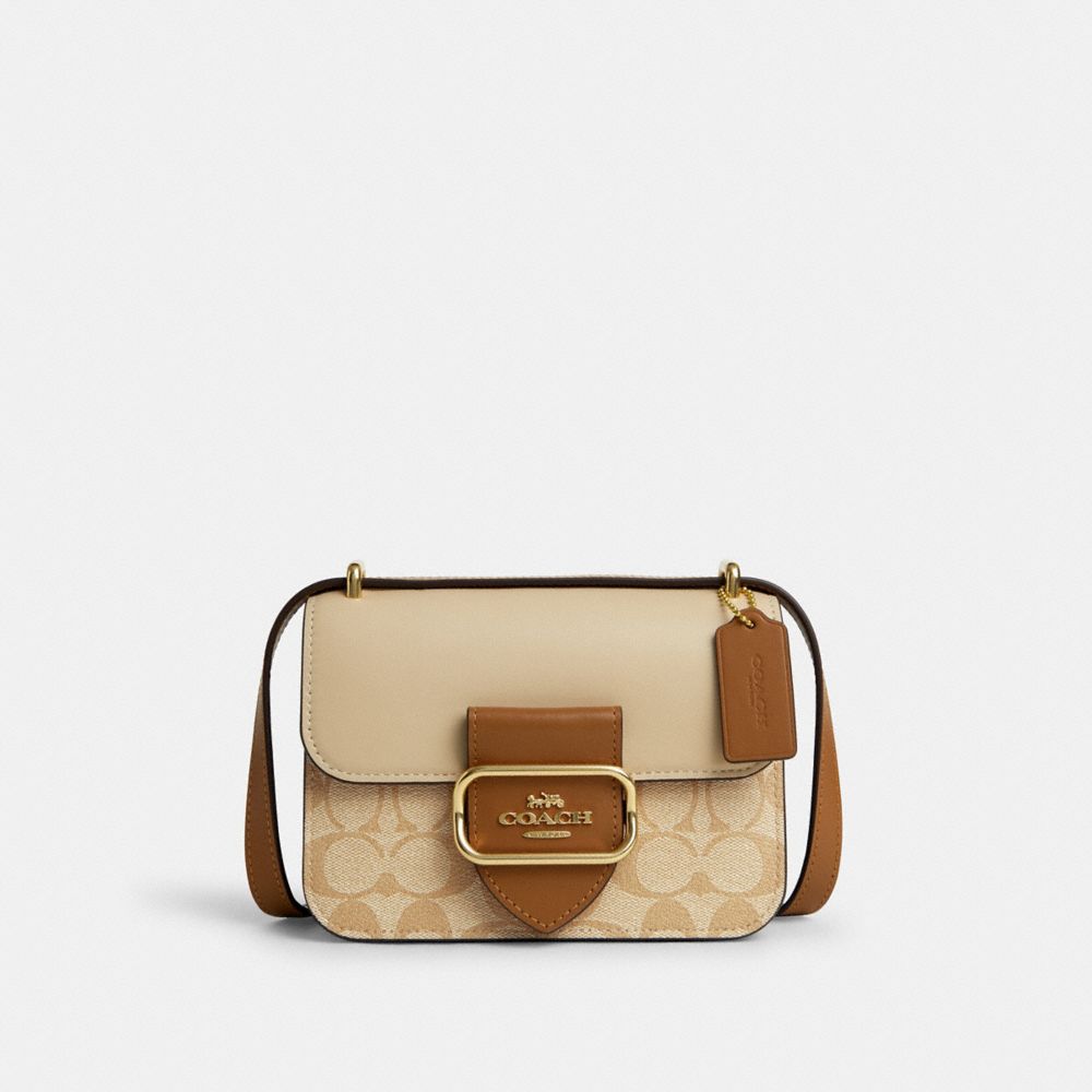 COACH®,MORGAN SQUARE CROSSBODY BAG IN BLOCKED SIGNATURE CANVAS,Signature Canvas,Small,Im/Light Khaki/Khaki Multi,Front View