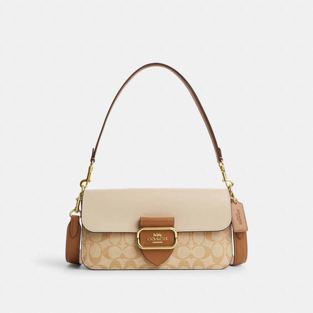 COACH®,MORGAN SHOULDER BAG IN BLOCKED SIGNATURE CANVAS,Signature Canvas,Medium,Im/Light Khaki/Khaki Multi,Front View