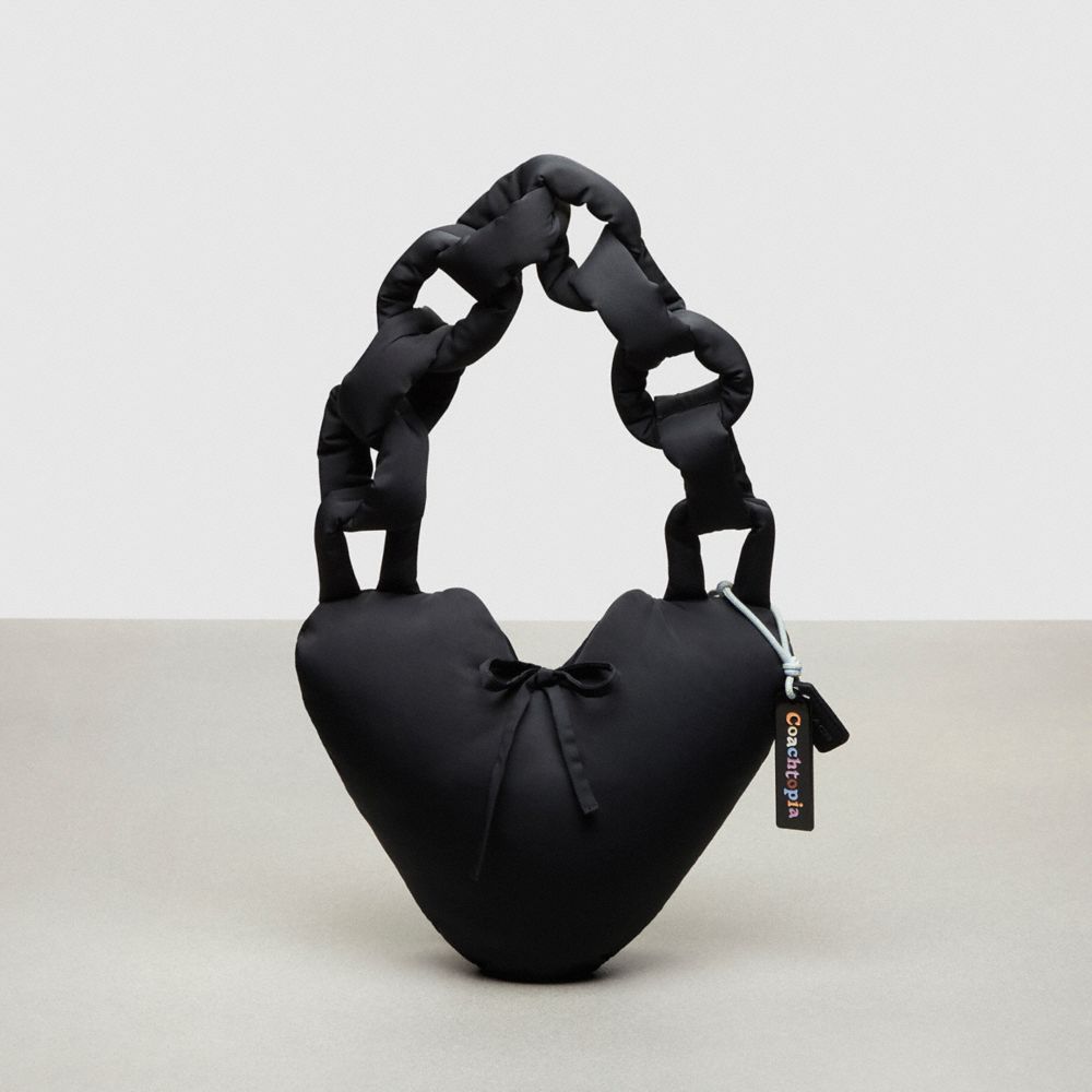 COACH®,Coachtopia Loop Puffy Heart Bag,Recycled Polyester,Medium,Coachtopia Loop,Black,Front View image number 0