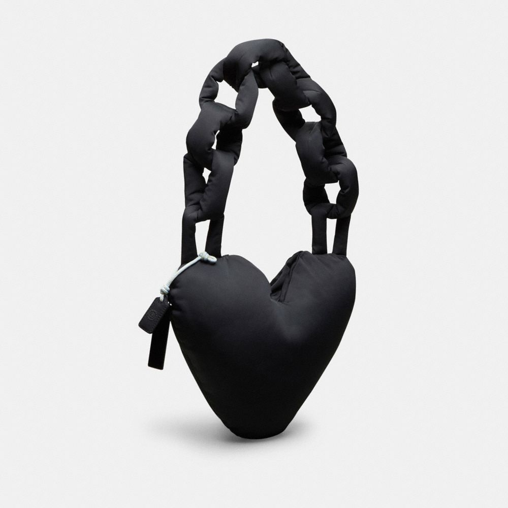 COACH®,Coachtopia Loop Puffy Heart Bag,Recycled Polyester,Medium,Coachtopia Loop,Black,Angle View