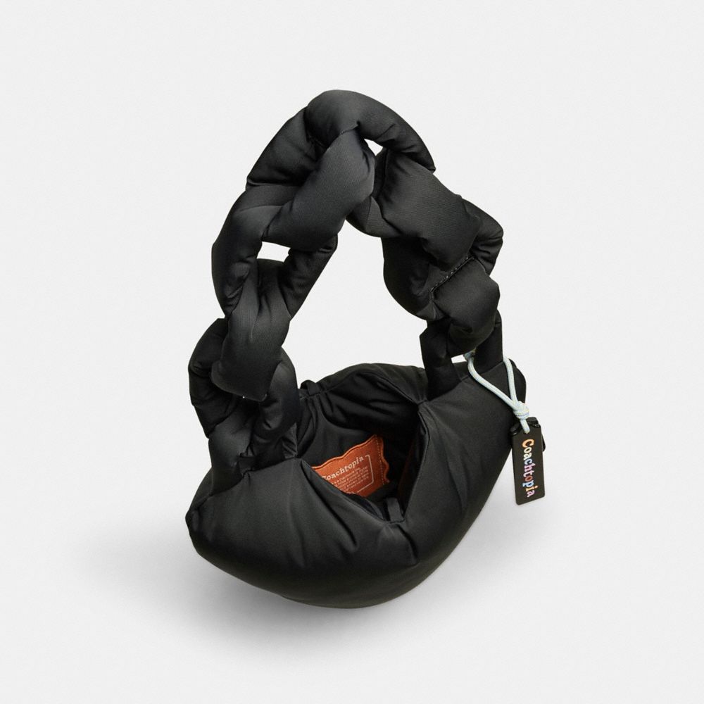COACH®,Coachtopia Loop Puffy Heart Bag,Lining Recycled Polyester,Recycled Polyester,Shoulder Bag,Plastic,Tag Embellishment...,Black,Inside View,Top View
