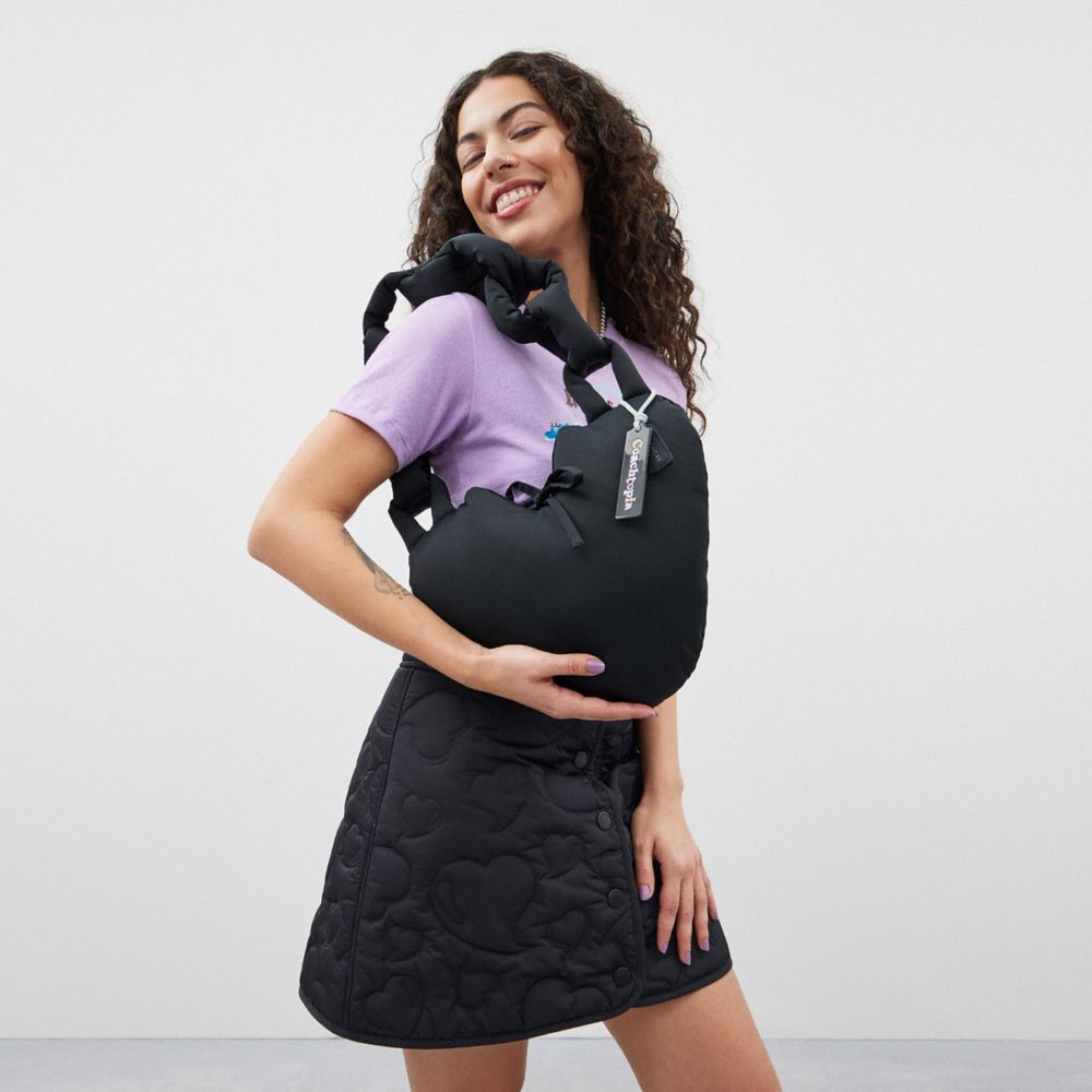 COACH®,Coachtopia Loop Puffy Heart Bag,Lining Recycled Polyester,Recycled Polyester,Shoulder Bag,Plastic,Tag Embellishment...,Black,Detail View