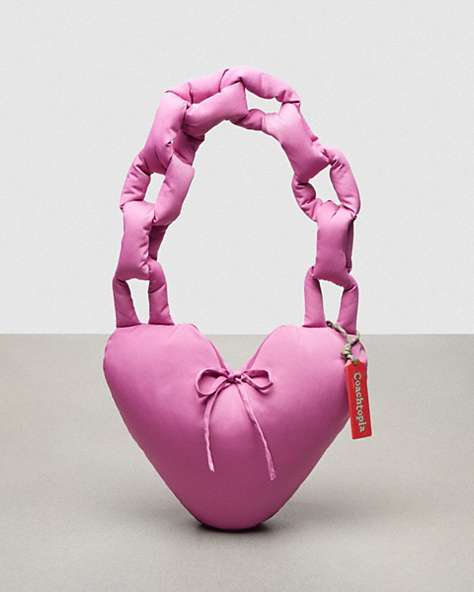 COACH®,Coachtopia Loop Puffy Heart Bag,Recycled Polyester,Medium,Coachtopia Loop,Bright Magenta,Front View