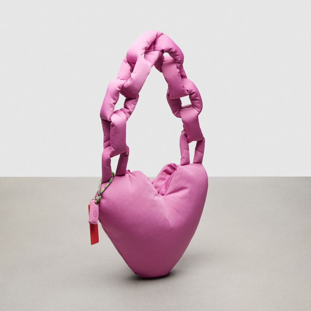 COACH®,Coachtopia Loop Puffy Heart Bag,Lining Recycled Polyester,Recycled Polyester,Shoulder Bag,Plastic,3D Embellishment,...,Pink,Angle View