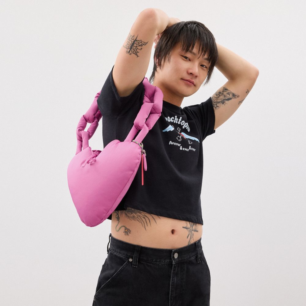 COACH®,Coachtopia Loop Puffy Heart Bag,Lining Recycled Polyester,Recycled Polyester,Shoulder Bag,Plastic,3D Embellishment,...,Pink,Detail View