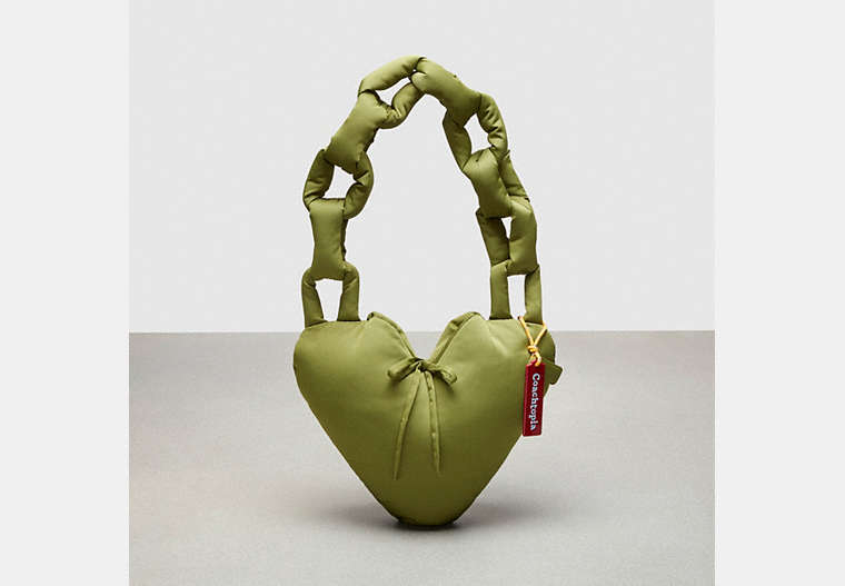 COACH®,Coachtopia Loop Puffy Heart Bag,Olive Green,Front View
