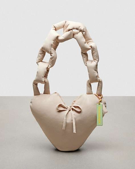 COACH®,Coachtopia Loop Puffy Heart Bag,Recycled Polyester,Medium,Coachtopia Loop,Cloud,Front View