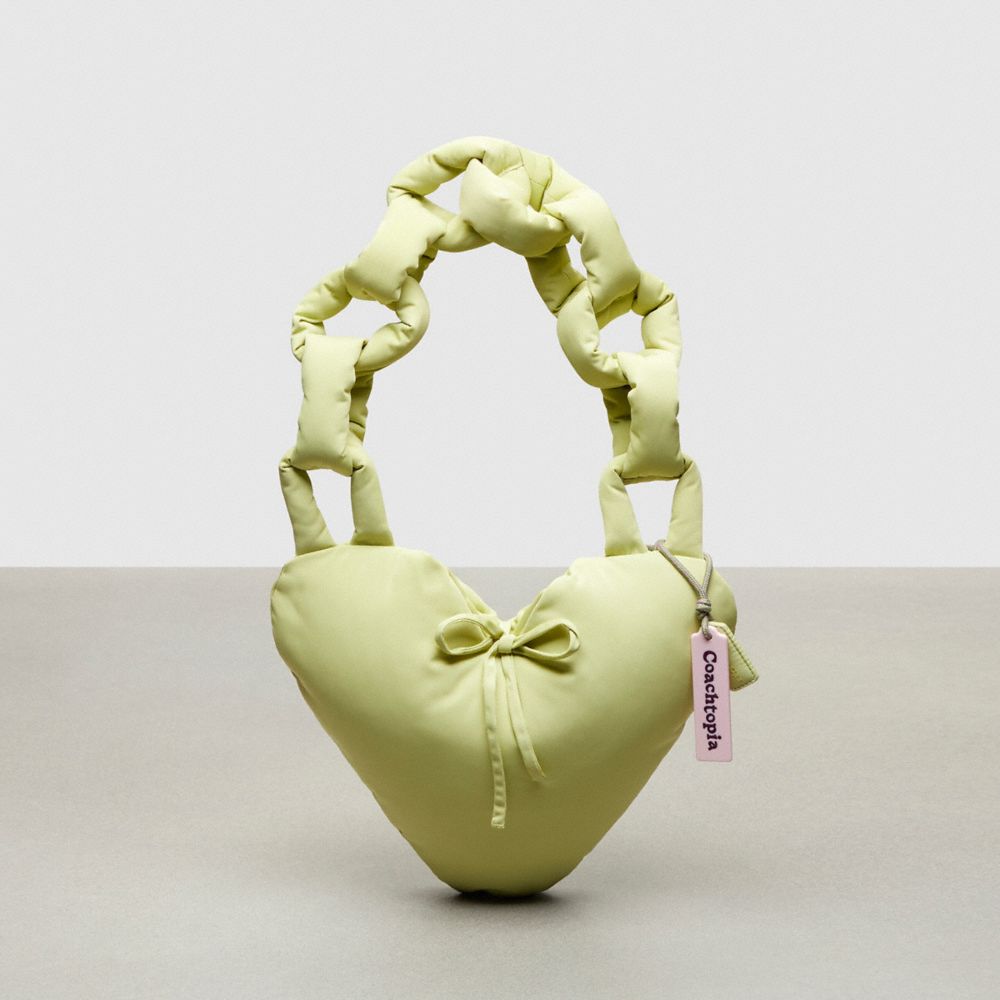 COACH®,Coachtopia Loop Puffy Heart Bag,Recycled Polyester,Medium,Coachtopia Loop,Pale Lime,Front View