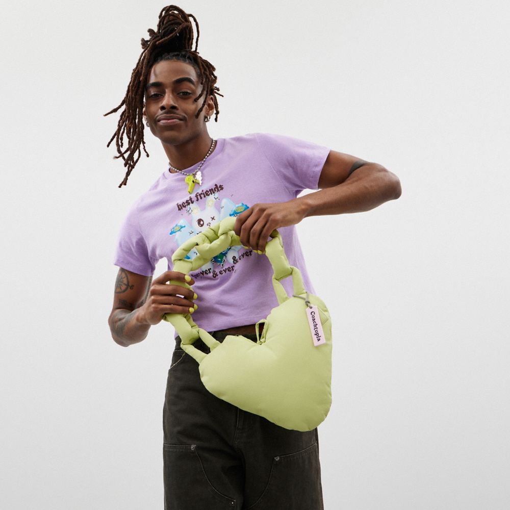 COACH®,Coachtopia Loop Puffy Heart Bag,Lining Recycled Polyester,Recycled Polyester,Shoulder Bag,Plastic,3D Embellishment,...,Green,Detail View