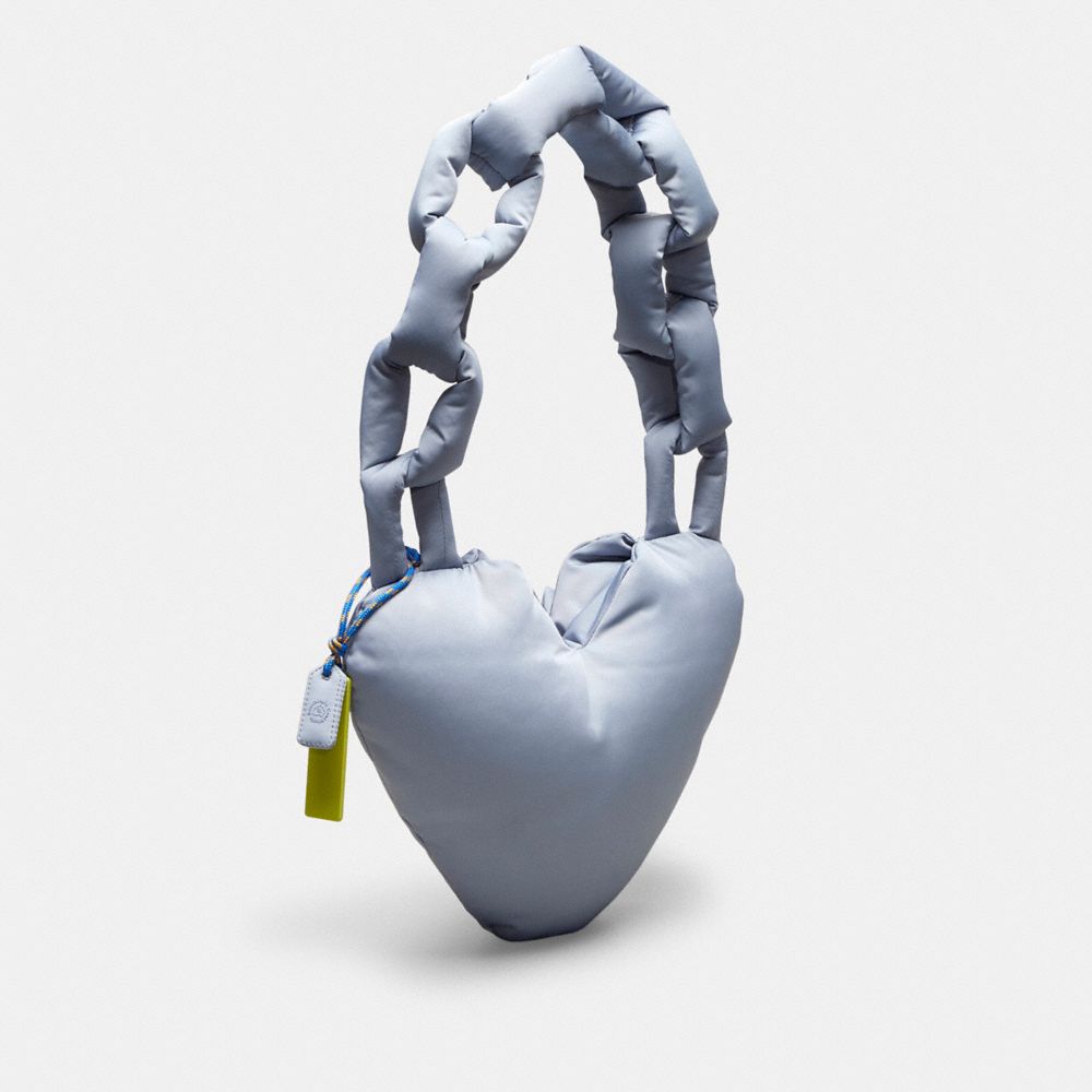 COACH®,Coachtopia Loop Puffy Heart Bag,Lining Recycled Polyester,Recycled Polyester,Shoulder Bag,Plastic,Tag Embellishment...,Blue,Angle View