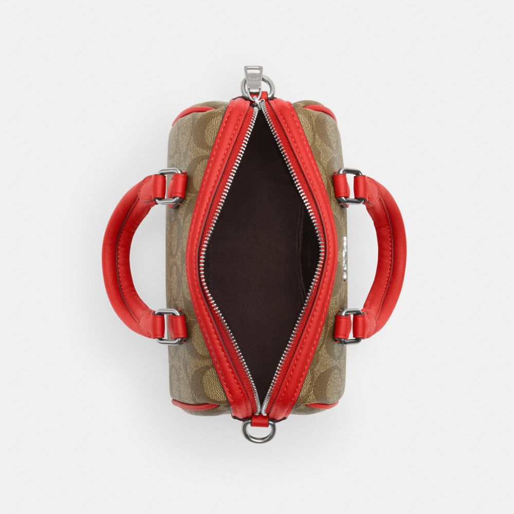 COACH®,Mini Rowan Crossbody In Signature Canvas,Canvas,Barrel Bag,Piping,Day Party,Red,Inside View,Top View