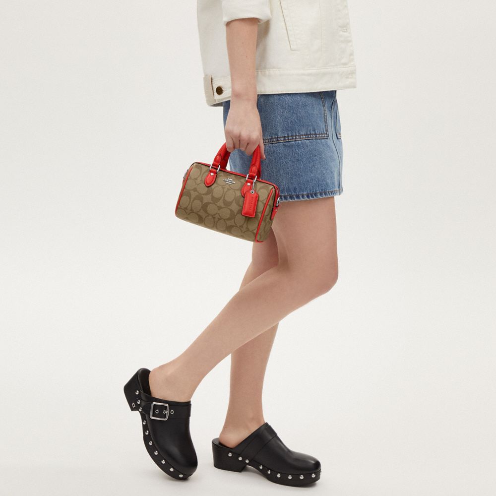 COACH®,Mini Rowan Crossbody In Signature Canvas,Canvas,Barrel Bag,Piping,Day Party,Red,Detail View
